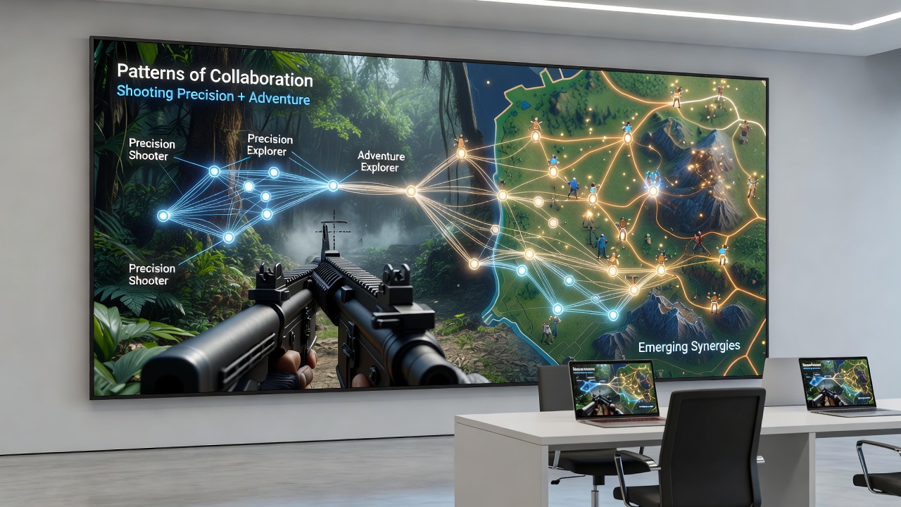 Gruppe von Spielern in einer Browser-Adventure-Shooter-Hybridumgebung