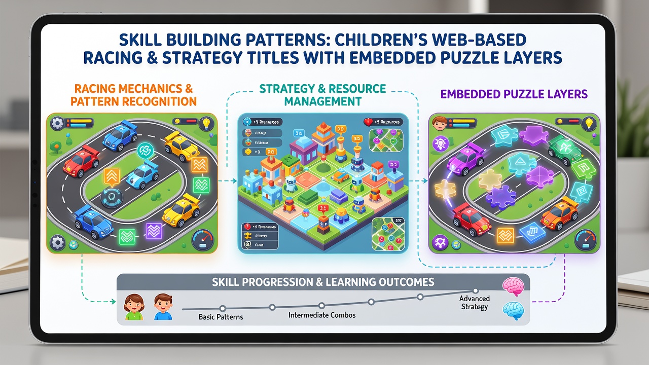 Detailansicht einer Puzzle-Schicht in einem webbasierten Strategiespiel für Kinder mit Renn-Elementen